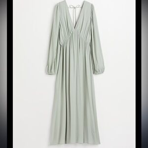 H&M Sage Green V Neck Long Sleeve Maxi Dress